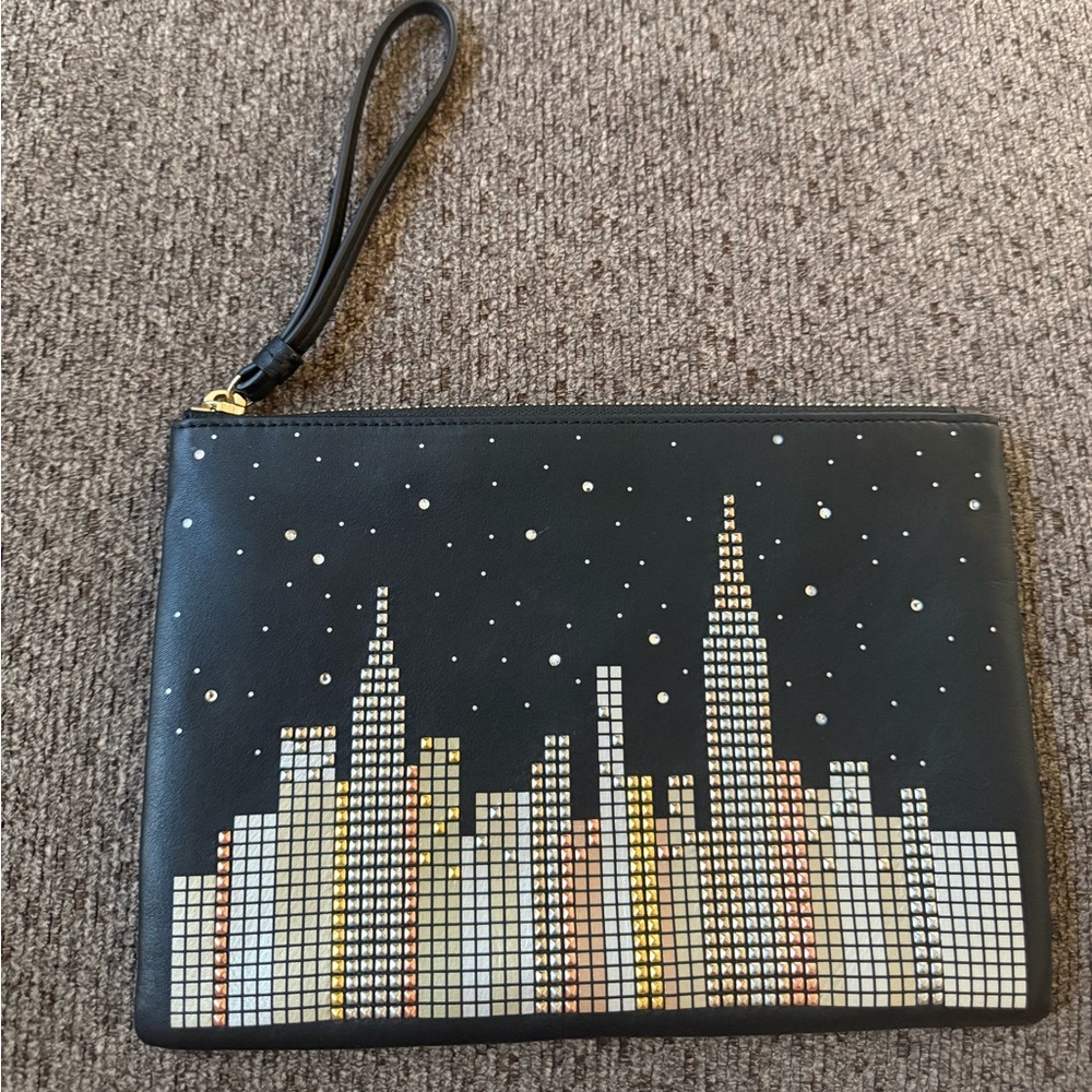kate spade Black Glitzy Ritzy Skyline Willa Pouch / wristlet clutch .